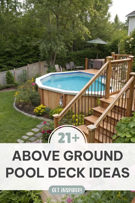 Above Ground Pool Deck Ideas: Wooden wraps, cozy nooks, and lush landscapes to elevate your pool space! Above Ground Pool Deck Ideas, Above Ground Pool Deck, Pool Deck Ideas, Above Ground Pool Decks, Cozy Nooks, Backyard Paradise, Outdoor Retreat, Pool Decks, Above Ground Pool