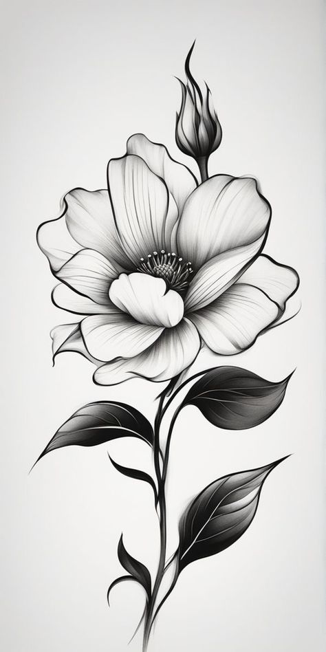 Small Flower Drawings, Gardenia Tattoo, Geometric Owl Tattoo, Flor Tattoo, Japanese Flower Tattoo, Rose Drawing Tattoo, Floral Thigh Tattoos, Pencil Drawings Of Flowers, Clever Tattoos