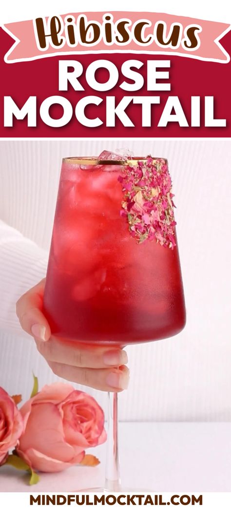 This low sugar, antioxidant rich mocktail with hibiscus, rose and orange is perfect for any season and only take minutes to assemble. It can also be made as a batch mocktail, making it ideal for parties and gatherings. Sparkling Rose Mocktails, Bulk Mocktail Recipe, Pink Non Alcoholic Drinks For Parties, Unique Drinks Non Alcoholic, Pink Mocktails Non Alcoholic Recipes, Rose Mocktail Recipe, Mom Mocktail, Sparkling Water Mocktail Recipes, Batch Mocktail Recipe