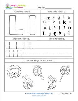 Letter L Worksheets For Preschoolers, L Worksheets Preschool, Letter L Worksheet, Science Worksheets For Kindergarten, Circle Things, Letter L Worksheets, Writing Practice Preschool, Alphabet Practice Worksheets, Alphabet Letter Worksheets