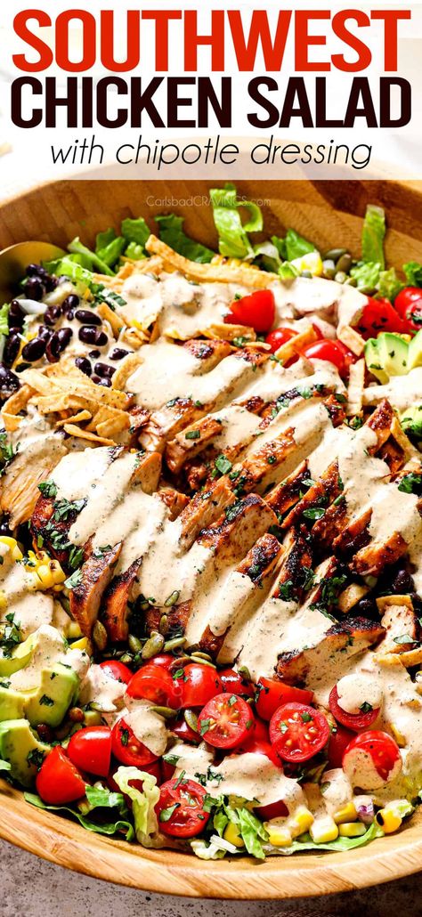 Southwest Chicken Salad Recipe - Carlsbad Cravings Southwest Salad Recipe, Chicken Salad Dressing, Chipotle Ranch Dressing, Chipotle Dressing, Southwest Chicken Salad, Southwest Salad, Southwestern Chicken, Chili Lime Chicken, Chipotle Ranch