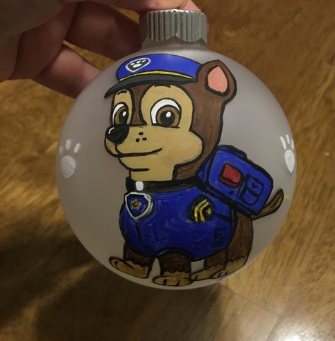 Paw Patrol Ornaments Diy, Paw Patrol Painting, Paw Patrol Christmas Ornaments, Painted Ornament Ideas, Paw Patrol Ornaments, Xmas Bulbs, Christmas Kids Crafts, Paw Painting, Paw Patrol Christmas