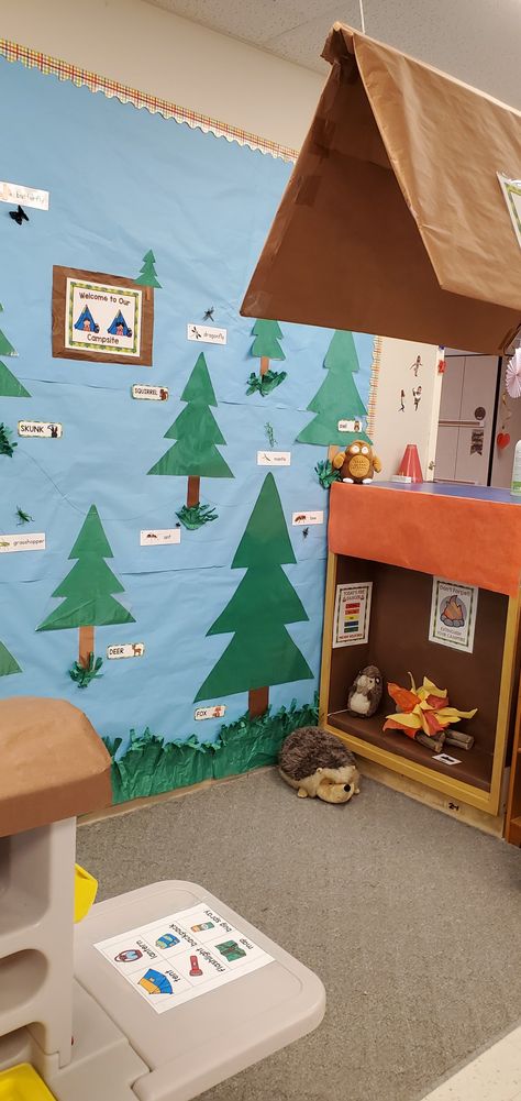 Camping Dramatic Play Center, Dramatic Play Camping Theme, Friendship Activities Preschool, Camping Dramatic Play, Preschool November, Kindergarten Decoration, Camping Theme Preschool, June Activities, Classroom Tree