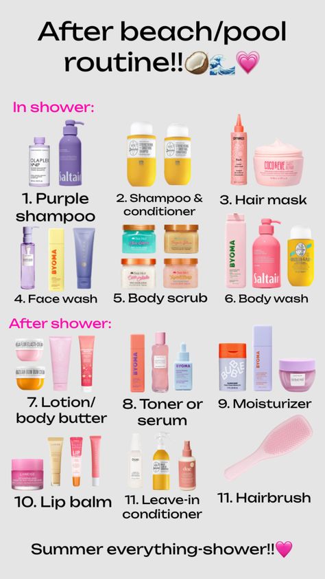 After Pool Routine, After Beach Hair Care, Summer Needs List, Summer Shower Products, After Beach Routine, Summer Wishlist Products, Summer Essentials List, Things You Need For Summer, How To Prepare For Summer