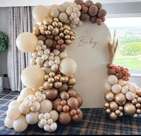 Brown Balloon Garland, Wedding Balloon Decorations, Garland Backdrops, White Baby Showers, Garland Arch, Gold Baby Showers, Balloon Backdrop, Kids Party Decorations, White Balloons