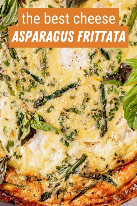 Each slice of this asparagus frittata is thick and flavorful, featuring rich and creamy cheese, tender asparagus, and fluffy eggs. Customize it with different fresh herbs and fresh cheeses, like parmesan cheese, or even add a protein like flaky salmon. Asparagus And Cheese, Ricotta Frittata, Tender Asparagus, Asparagus Frittata, Vegetable Frittata, Fluffy Eggs, Cheese Frittata, Sweet Potato Breakfast, Frittata Recipes