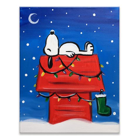 Snoopy Painting, Christmas Painting Ideas, Snoopy Drawing, Christmas Window Painting, Fall Canvas Painting, Christmas Canvas Art, Christmas Paintings On Canvas, Christmas Painting, Simple Canvas Paintings