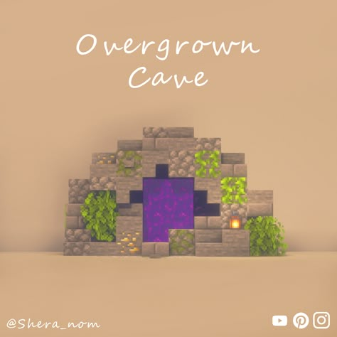 Minecraft Survival Nether Portal, Nether Portal In Mountain, Cave Portal Minecraft, Lush Cave Nether Portal Minecraft, Overgrown Nether Portal Minecraft, Nether Room Ideas Minecraft, Small Nether Portal Design, Nether Portal Decoration, Underground Nether Portal Design