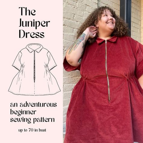 Dress Pattern Plus Size, Winter Sewing Patterns, Dress Pattern Sewing, Long Sleeve Babydoll Dress, Winter Sewing, Utility Dress, Plus Size Sewing Patterns, Beginner Sewing Patterns, Plus Size Sewing