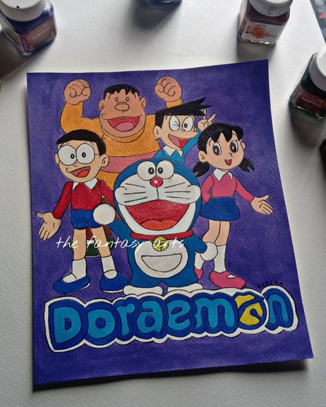 Doremon All Characters Drawing, Colourful Cartoon Drawings, Doraemon Acrylic Painting, Doraemon Doodle Art, Drawing By Watercolor, Doraemon Journal, Cute Doraemon Drawing, Doraemon All Characters, Doraemon Cartoon Drawing