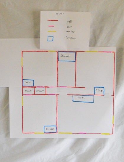 Understanding how a map works is tricky for kids, so why not make it into a fun activity for the whole family? Prepare an outline of each room in your house including doors and windows. Your young cartographer will learn about drawing to scale, puzzles and her own house!    #educationdotcom Make A Map, Map Activities, Maps For Kids, Social Studies Worksheets, Shapes Preschool, Map Outline, Teaching Lessons, Drawing Activities, Activity Board