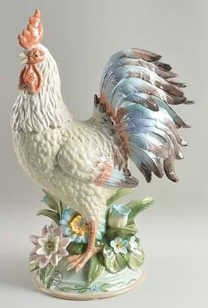 Fitz & Floyd, Toulouse Blue | Replacements, Ltd. Rooster Collectibles, Remodel Hacks, Interior Hallway, Rooster Statue, Rooster Kitchen Decor, Country Rooster, Rooster Kitchen, Ceramic Rooster, Hen Chicken