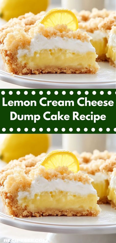 Need a quick and satisfying dessert? This Lemon Cream Cheese Dump Cake is an effortless recipe that delivers a burst of citrus flavor, making it an ideal choice for busy weeknight dinners or holiday celebrations. Lemon Cream Cheese Dump Cake, Lemon Dump Cake, Cream Cheese Dump Cake, Lemon Dump Cake Recipe, Easy Dump Cake Recipe, Dump Cake Recipe, Lemon Cheese, Lemon Cream Cheese, Quick Dessert