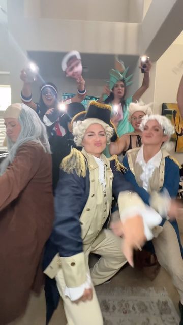 Jackie Barnum | Mentors in Service on Instagram: "OUR FOUNDING FATHER IS GETTING MARRIED!! Time to party like it’s 1776 💍🇺🇸✨ last weekend of independence for @jackiee.barnum!! #bachelorette #bachweekend #bridetobe" Founding Fathers Group Costume, Founding Father Halloween Costume, Boston Tea Party Costume, All American Bride Bachelorette, Founding Fathers Bachelorette Party, Founding Fathers Halloween Costume, Last Night Of Independence Bachelorette, Last Declaration Of Independence Bachelorette, Founding Fathers Costume