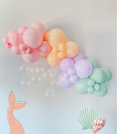 Sea Balloon Garland, Under The Sea Balloon Garland, Pastel Rainbow Balloons, 1st Birthday Decor, Mermaid Balloons, Violet Pastel, Pastel Balloons, Mermaid Under The Sea, Mermaid Diy