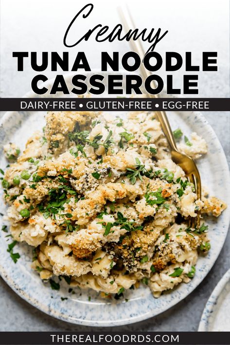 Creamy Tuna Noodle Casserole, Tuna Casserole Recipes, Real Food Dietitians, Healthy Tuna, Tuna Noodle Casserole, Tuna Noodle, Hearty Dinner Recipes, Dairy Free Cream, Tuna Casserole