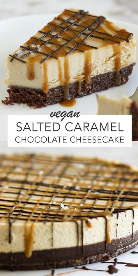 Caramel Chocolate Cheesecake, Vegan Salted Caramel, Cheesecake Vegan, Vegan Cheesecake Recipe, Postre Keto, Cheesecake Chocolate, Vegan Cheesecake, Caramel Cheesecake, Desserts Vegan