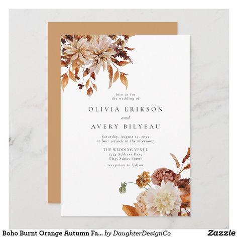 Greenery Boho Wedding, Burnt Orange Wedding, Taupe Wedding, Orange Wedding Invitations, Orange Terracotta, Burnt Orange Weddings, Wedding Greenery, Watercolor Floral Wedding Invitations, Fall Wedding Invitations