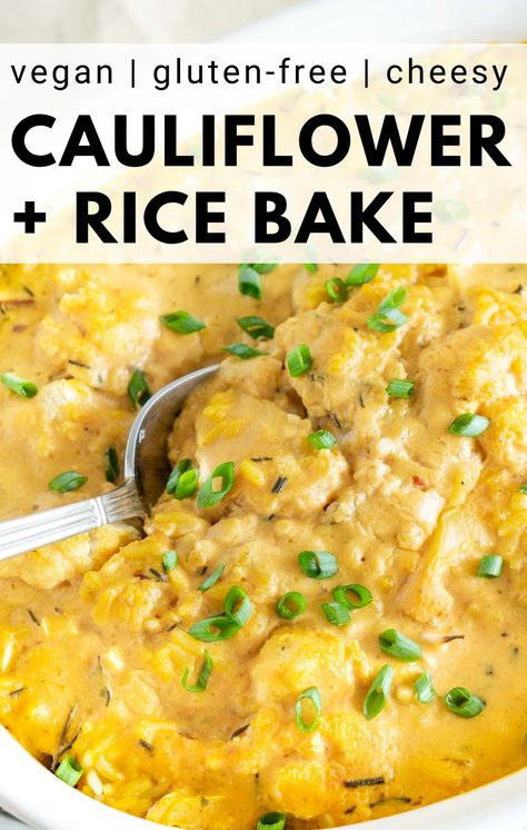 Cauliflower Rice Bake, Vegan Cauliflower Casserole, Cauliflower And Rice, Casserole With Rice, Baked Cauliflower Casserole, Vegan Casserole Recipes, Vegan Crockpot Recipes, Vegan Crockpot, Vegetable Casserole Recipes