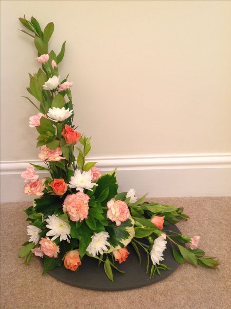 Asymmetrical Triangle or 'L' shape L Shaped Floral Arrangements, Asymmetrical Arrangement, Geometry Project, White Carnations, Rose Flower Arrangements, Spring Floral Arrangements, Church Flower Arrangements, Flower Arrangements Simple, Church Flowers