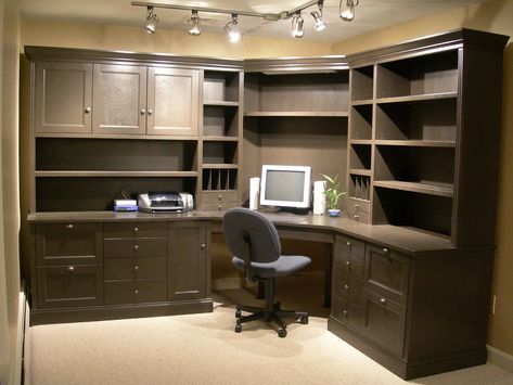 Corner Computer Desk | Justin Babcock | Flickr Shelving Above Desk, Built In Desk And Shelves, L Shaped Corner Desk, 70s House, Home Office Cabinets, Corner Desk Office, Living Room Entertainment Center, Home Entertainment Centers, Corner Bookshelves