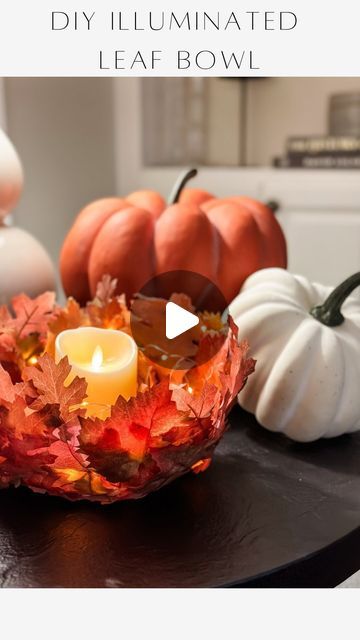 Janine Graff on Instagram: "DIY Illuminated Leaf Bowl🍁✨ instantly adds a touch of fall magic into your home. Enjoy the hues of autumn all season long with the warm glow of a flameless candle and fairy lights. This bowl can be used as a centerpiece, or to hold trinkets and wrapped candies. 

Embrace the season with this charming and easy DIY project!

Materials: 
- 1 balloon
-Sponge paint brush
- Mod Podge
- Fabric leaves
- Candle
- Fairy lights (battery operated)
-Hot glue gun (optional) 

TIPS-
1. Buy a large pick with multiple leaves or a garland and cut each of the leaves off to use for your leaf bowl.
2. Peel off the plastic veins of your leaves so that they will adhere to the balloon easier.
3. Allow to thoroughly dry, be prepared to have some wet glue on the inside of your bowl once Fall Crafts Diy Leaf Bowls, Leaf Bowls Mod Podge, Janine Graff, Fall Topiaries, Mod Podge Fabric, Sponge Paint, Fall Magic, Leaf Candle Holder, Fabric Leaves