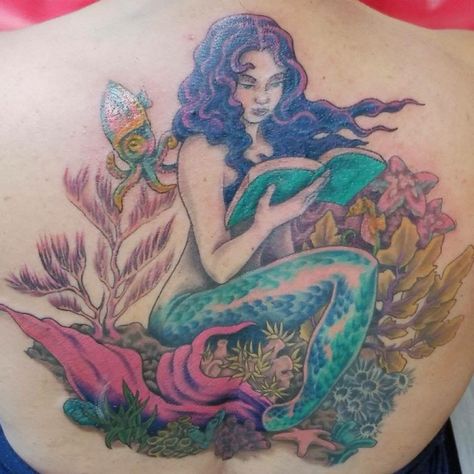 mermaid reading tattoo Reading Mermaid Tattoo, Mermaid Reading A Book Tattoo, Mermaid Reading, Reading Tattoo, Mermaid Tattoo, Mermaid Tattoos, Goddess Hairstyles, Book Tattoo, Love Tattoos