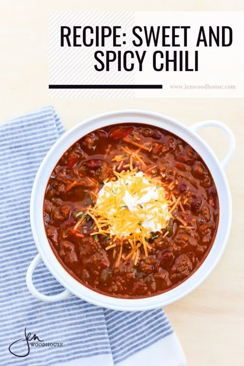 This Award-Winning Sweet and Spicy Chili will be your ride or die chili dish. | jenwoodhouse.com | #chilirecipe #chili #sweetandspicychili #recipes Hot And Sweet Chili Recipe, Sweet Hot Chili Recipe, Soup And Chili Recipes, S.o.s Recipe, Chili Sweet, Weird Chili Recipes, Easy Spicy Chili Recipe, Sweet And Spicy Chili Recipe, Sweet Spicy Chili Recipes