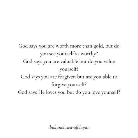 The discussion surrounding self-love within the Christian circle is often met with skepticism because self love is associated with pride and self-centeredness in today’s society. However, I think that interpreting the biblical command to love others as oneself requires a deeper understanding. I believe that genuine self-love is crucial for healthy relationships and authentic expression of Christ-like love towards others. Let’s talk, What do you think? Is self love necessary in genuinely ... Self Love Through Christ, Christian Self Love, Biblical Affirmations, Christian Affirmations, God Made Me, Christian Gospel, Christian Bible Quotes, Hope Quotes, Seeking God