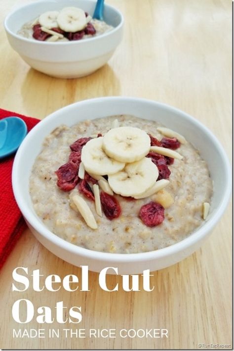 Easy Steel Cut Oats made in rice cooker (427x640) Rice Cooker Oatmeal, Aroma Rice Cooker, Steel Cut Oats Recipe, Rice Maker, Bowl Of Oatmeal, Rice On The Stove, Oatmeal With Fruit, Oatmeal Toppings, Running Nutrition