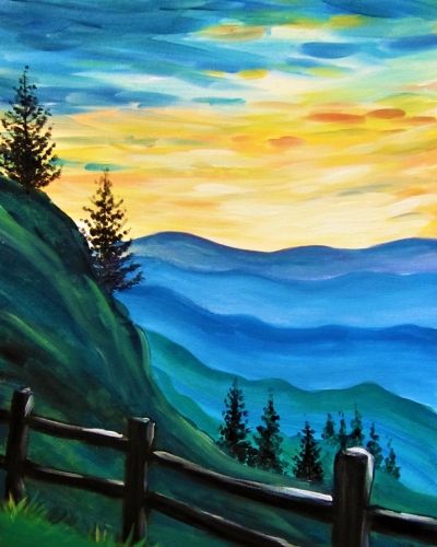 Scenic Overlook painting East Landscape Painting, Scenic Painting Easy, Paint Nite Ideas, Social Painting, Scenic Painting, Pastels Art, Art For Beginners, Paint Nite, Easy Canvas Painting