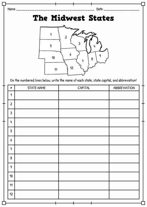 Midwest States And Capitals Worksheets, Midwest States And Capitals, Northeast Region States And Capitals, Midwest States And Capitals Free Printable, 50 States And Capitals, State Capitals Quiz, United States Regions, Map Quiz, Us Geography