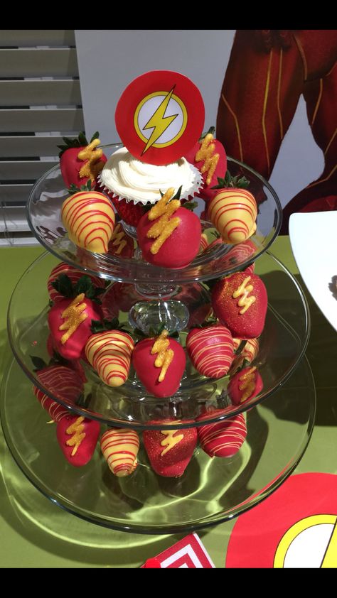 The Flash Theme Flash Birthday Decorations, Flash Themed Birthday Party, Shazam Birthday Party, The Flash Party Ideas, Flash Party Decorations, Flash Party Ideas, Flash Birthday Party Ideas, The Flash Birthday Party, Flash Birthday Party