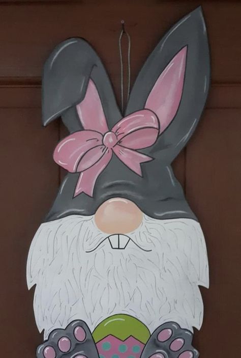 Bunny Gnome Painting, Easter Gnome Painting, Easter Gnome, Easter Gnomes, Wooden Eggs Crafts, Easter Cartoons, Easter Craft Activities, Crochet Easter Basket, Gnome Paint