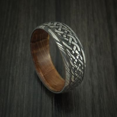 Celtic Knot Band, Damascus Ring, Damascus Steel Ring, Celtic Knot Designs, Celtic Wedding Rings, Celtic Wedding, Celtic Rings, Whiskey Barrel, Wood Rings