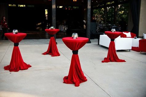 Cocktail Table Decor, Red Cocktails, Hollywood Theme, Event Solutions, Red Party, Red Table, Red Decor, Tables And Chairs, Cocktail Event