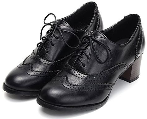 Saddle Oxford Shoes, Leather Oxfords Women, Heeled Brogues, Saddle Oxfords, Walking In Heels, Oxford Pumps, Lace Up Block Heel, Fantastic Shoes, Mid Heels Pumps