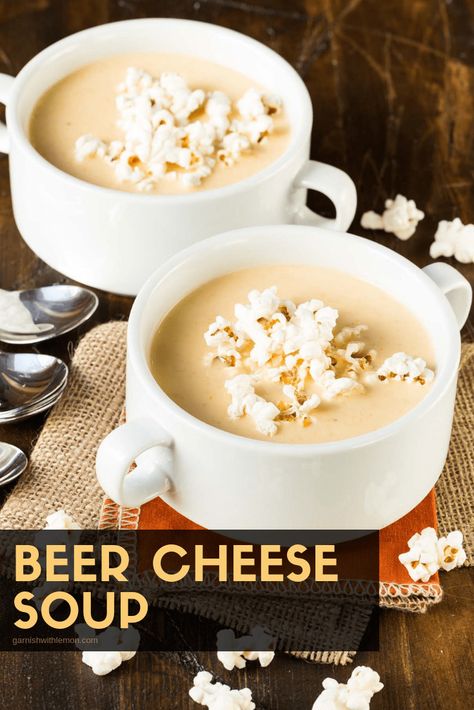 Finding a good Beer Cheese Soup recipe has been on my to-do list for a long time. You won't believe how delicious this recipe is, plus it gets bonus points for being easy to make!#soups #beercheese #makeahead Popcorn Soup Recipe, Easy Beer Cheese Soup, Beer Cheese Soup Recipes, Halloween Party Menu, Beer Cheese Soup, Fried Bacon, Beer Cheese Soups, Cheese Soup Recipes, Easy Halloween Party