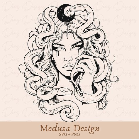 Medusa Greek Mythology, Mythology Design, Head Clipart, Tattoo Svg, Medusa Tattoo Design, Medusa Art, Wicked Tattoos, Snake Head, Medusa Tattoo