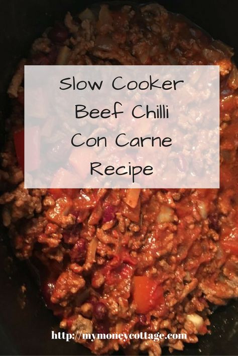 Delicious, warming, slow cooker beef chilli con carne recipe. Perfect for Autumn/Winter. Chilli Con Carne Slow Cooker, Slow Cooker Minced Beef, Slow Cooker Chilli Con Carne, Slow Cooker Beef Chili, Slow Cooker Chilli, Beef Chilli, Chilli Con Carne Recipe, Carne Recipe, Slow Cooker Chicken Curry