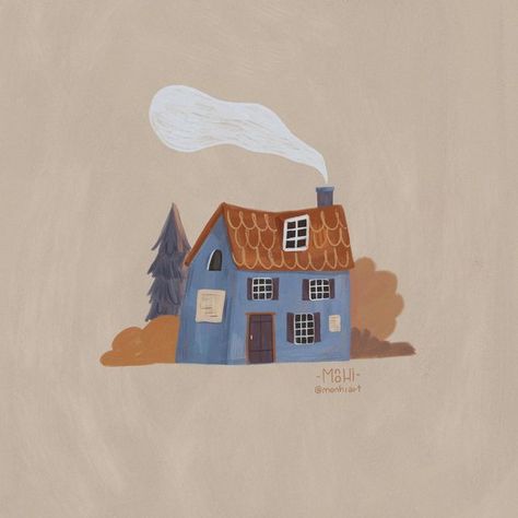 Small House Illustration, Cute House Illustration, Simple Illustration Art, Procreate Practice, Simple House Drawing, Home Cartoon, New Year Illustration, Baby Painting, House Illustration