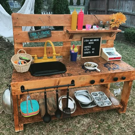 Outdoor kids mud kitchen nature play mud pies outdoor fun diy ikea hack sensory play recycled Mud Kitchen Diy, Mud Kitchen Ideas, Outdoor Play Kitchen, Mud Kitchen For Kids, Kitchen For Kids, Mud Kitchens, Outdoor Play Space, Mud Pies, Kids Backyard Playground