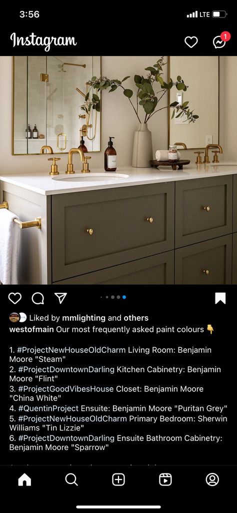 Benjamin Moore Sparrow Cabinets, Benjamin Moore Sparrow, Benjamin Moore Cabinets, Benjamin Moore China White, Johnson House, Bathroom Cabinetry, House Vibes, House Updates, Ensuite Bathroom