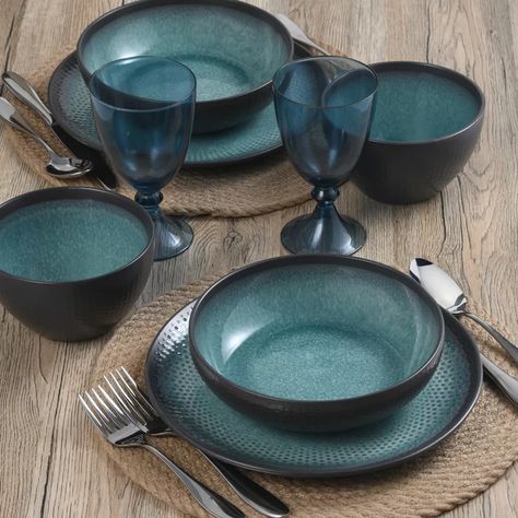 Pfaltzgraff Maddox 12 Piece Dinnerware Set, Service for 4 | Wayfair.ca Industrial Dinnerware, Casual Entertaining, Serving Bowl Set, Stoneware Dinnerware Sets, Pasta Bowl, Stoneware Dinnerware, Pasta Bowls, Black Bedding, Black Exterior