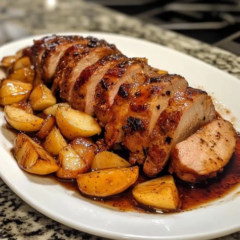 Maple Bacon Apple Cider Pork Tenderloin Apple Maple Pork Tenderloin, Maple Dijon Pork Tenderloin With Apple Cider Sauce, Apple Cider Pork Tenderloin, Cider Pork Tenderloin, Apple Cider Sauce, Apple Cider Pork, Roasted Pork Tenderloin Recipes, Apple Pork Tenderloin, Roasted Pork Tenderloins