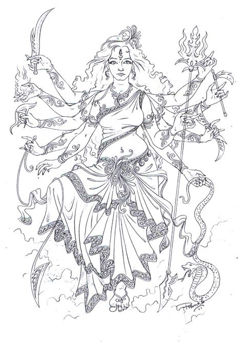 Maa durga sketch Traditional Art Tattoo, Firoj Khan, Painting Illustrations, Hindu Tattoos, Indian Drawing, Indian Traditional Paintings, Polynesian Tattoos, Pen Art Work, Durga Painting