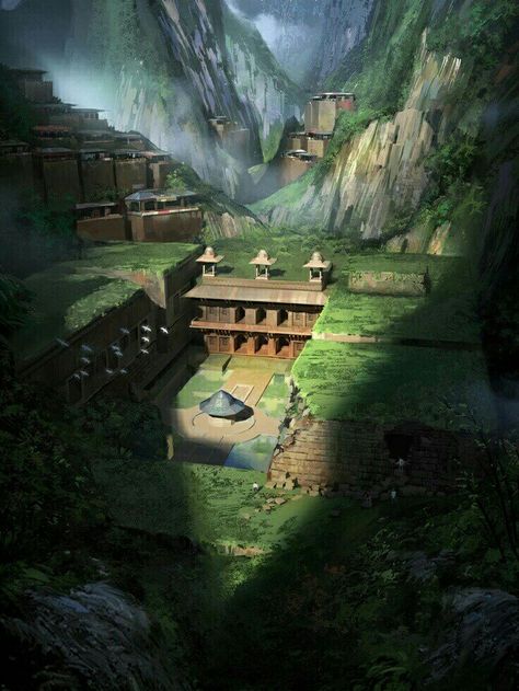 Village Concept Art, Hidden Village, Hidden Temple, Hokkaido Japan, Heroic Fantasy, Landscape Concept, Fantasy City, Fantasy Setting, Fantasy Places