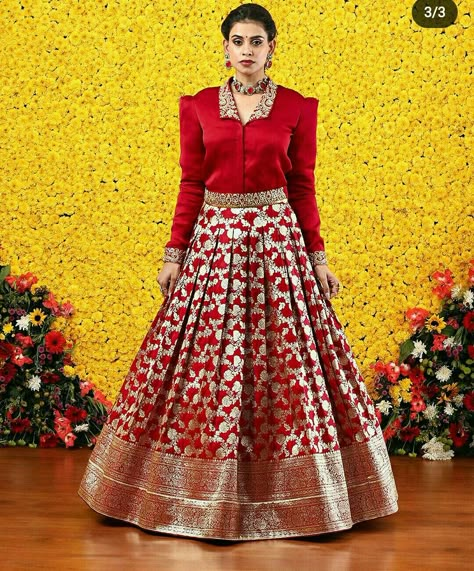 Gown Into Lehenga, Long Gown Design From Saree, Lehanga From Sarees, Long Blouse Designs For Lehenga Choli, How To Make Dress From Saree, Ghagra Blouse Designs Latest, Banarsi Lehenga Party Wear, Pattu Saree Dress Designs, Silk Saree Gown Designs