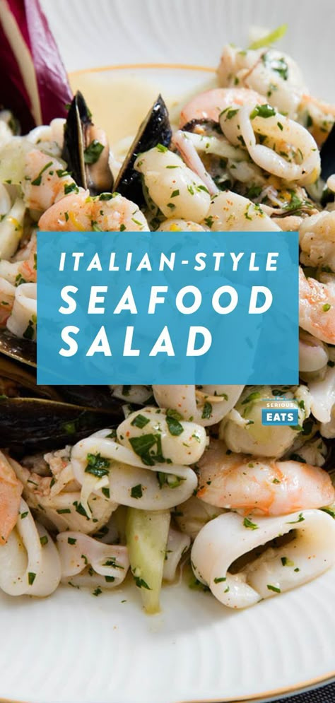 Italian Seafood Salad Recipe, Italian Seafood Salad, Feast Of 7 Fishes, Seafood Salad Recipe, Sea Food Salad, Seafood Salad Pasta, Feast Of The Seven Fishes, Italian Seafood, Sea Food Salad Recipes