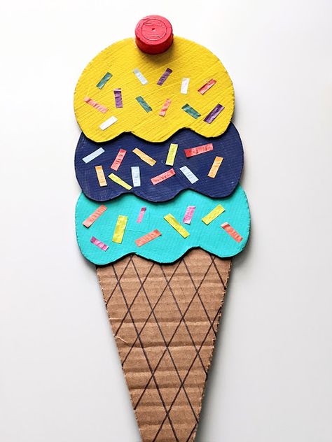 Colorful Recycled Cardboard Ice Cream Cone Craft for Kids- Summer craft ideas for kids Cardboard Ice Cream Cone, Cardboard Ice Cream, Ice Cream Cone Craft, Ice Cream Craft, Cool Crafts For Kids, Es Cream, Craft Ideas With Paper, Ideas With Paper, Kids Craft Ideas